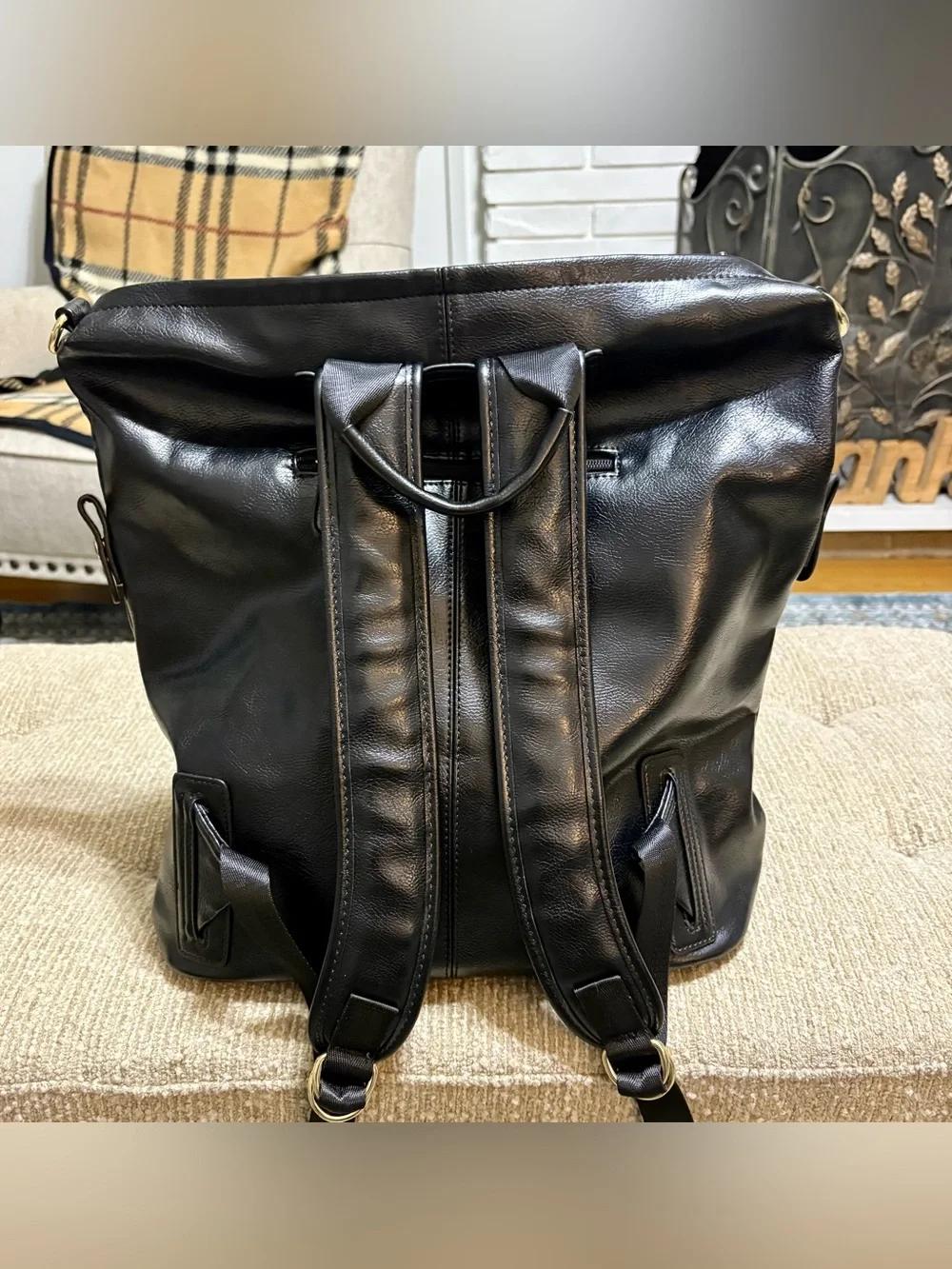 Black Pleather Backpack